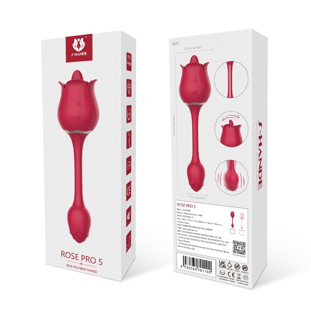 S-Hande_Rose_Pro_5 Rose Pro 5 -7118 - 9 Vib/9 puls. Recar. - Cor: Vermelho - Imagem 1