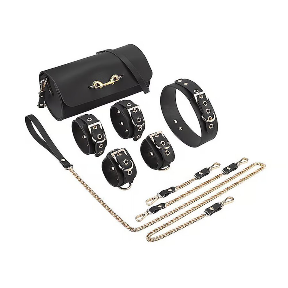 -bolsa-sado-preta-donnaboutiquesensual- Bolsa Bondage Luxo - Algemas pulsos e pés, coleira e guia - 7503 - - Imagem 1